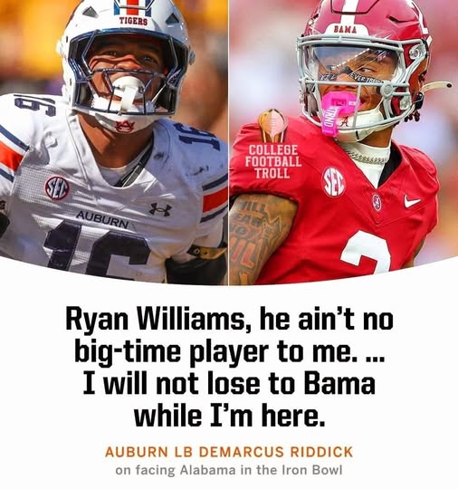 JUST IN: Auburn LB Demarcus Riddick on facing Alabama in the iron Bowl……..