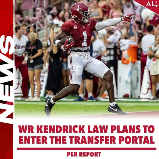 Just In: Alabama wide receiver Kendrick Law reportedly plans to enter the transfer portal, according to Pete Nakos of On3…..