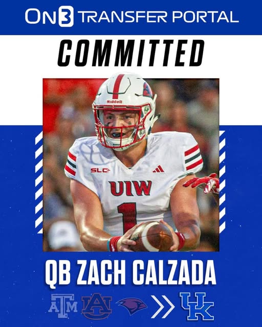 BREAKING: Transfer QB Zach Calzada has committed to Kentucky The former Texas A&M, Auburn, Incarnate Word signal-caller passed for 3,744 yards and 35 TDs this season and more…..