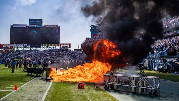BREAKING NEWS:NFL bans on-field pyrotechnics, reviewing Titans incident.see more……
