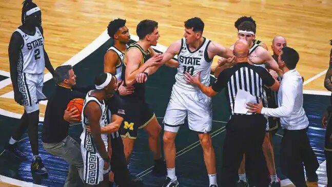 Michigan State upsets Michigan after scrum breaks out on court in regular-season finale