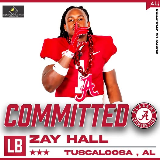 NEWS UPDATE: Tuscaloosa native Zay Hall became the first linebacker to join the Crimson Tide’s 2026 signing class. Hall chose Alabama over his other finalist, Virginia Tech…