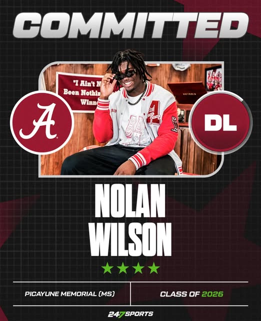 BREAKING: Alabama adds four-star DL Nolan Wilson to the 2026 class Top-100 talent out of Picayune (MS) picked the Crimson Tide over Auburn, Ole Miss & Miami…