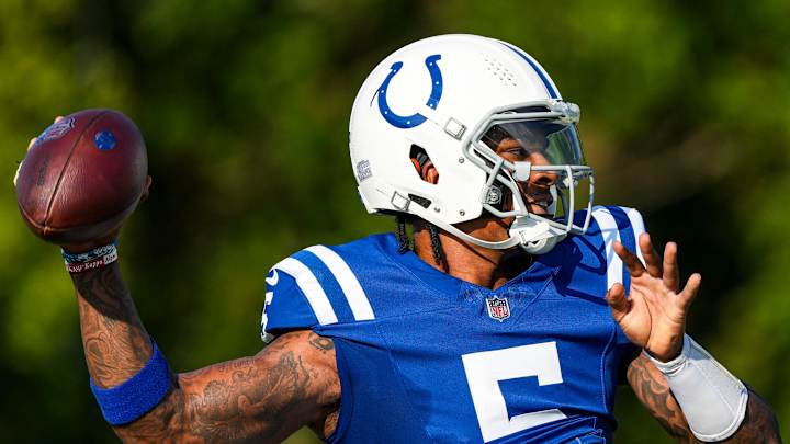 Colts quarterback Anthony Richardson reacts after receiving news of his possible trade